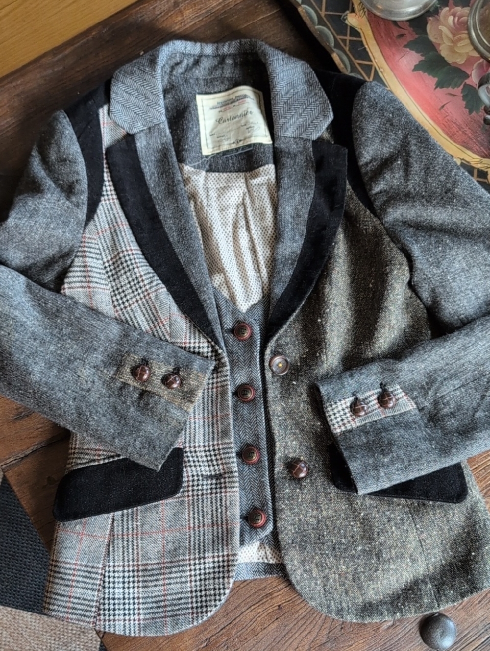 Cartonnier Mixed Media Blazer With Faux Vest Detail